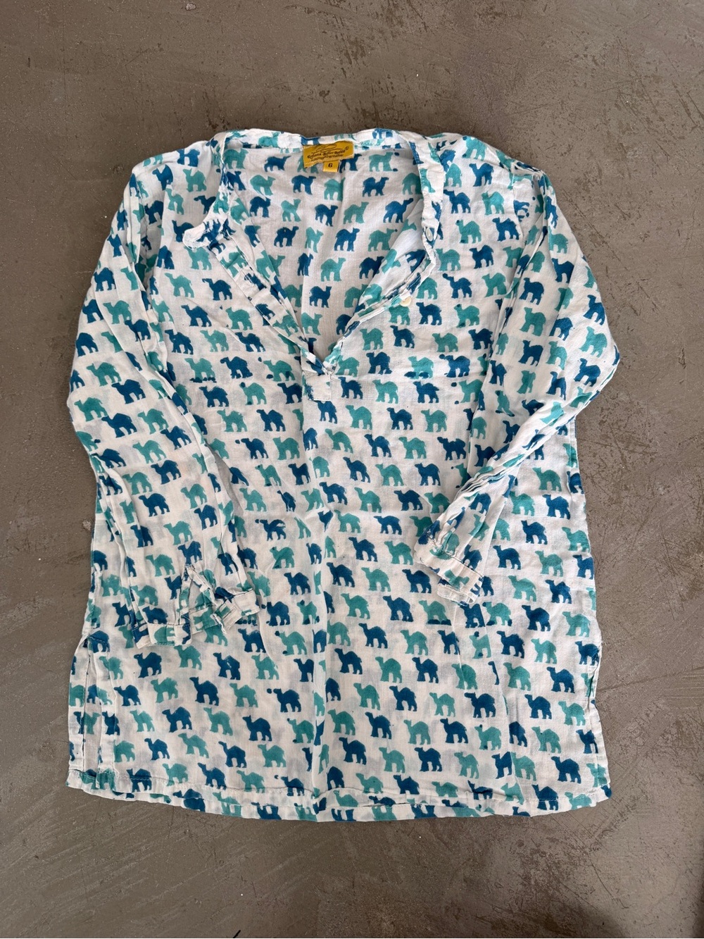 Roberta Roller Rabbit Kids Swim Coverup Top with Blue & Teal Camel Print